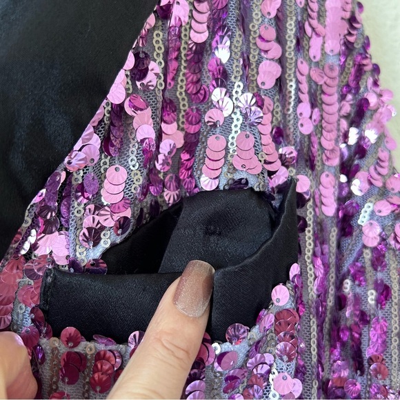FREE PEOPLE Ella Sequin Duster Small Purple Black Relaxed Longline Dressy Party - Picture 15 of 16